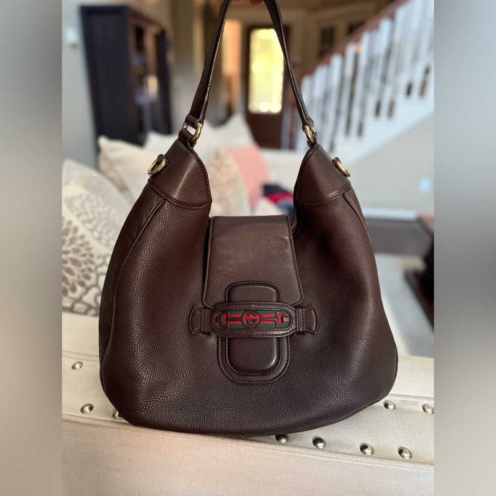 Authentic Gucci Brown Leather Hobo Bag